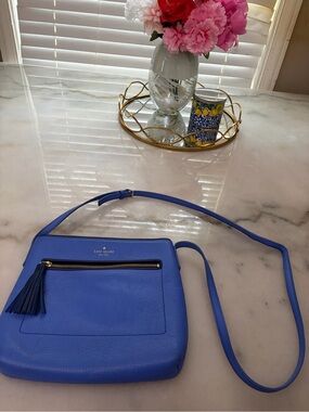 kate spade cobalt blue leather crossbody with tassel zipper